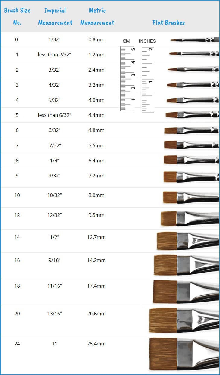 watercolor brush size chart flat brushes