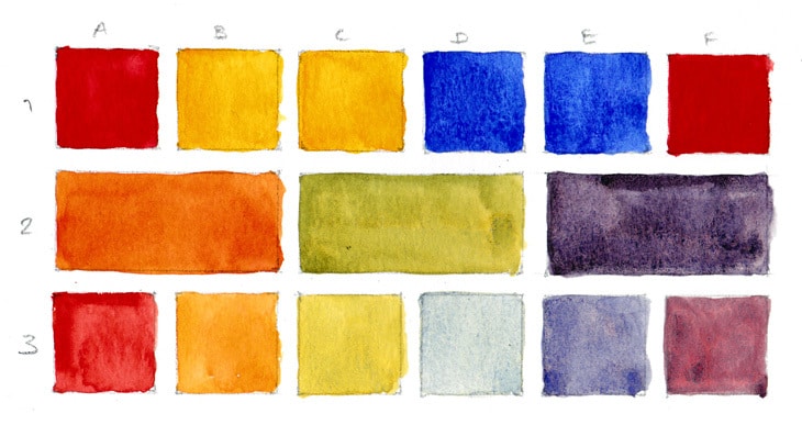 watercolor warm primary color chart