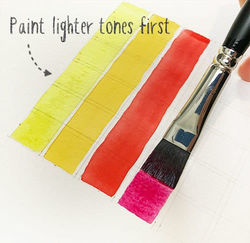 start by painting lighter hues