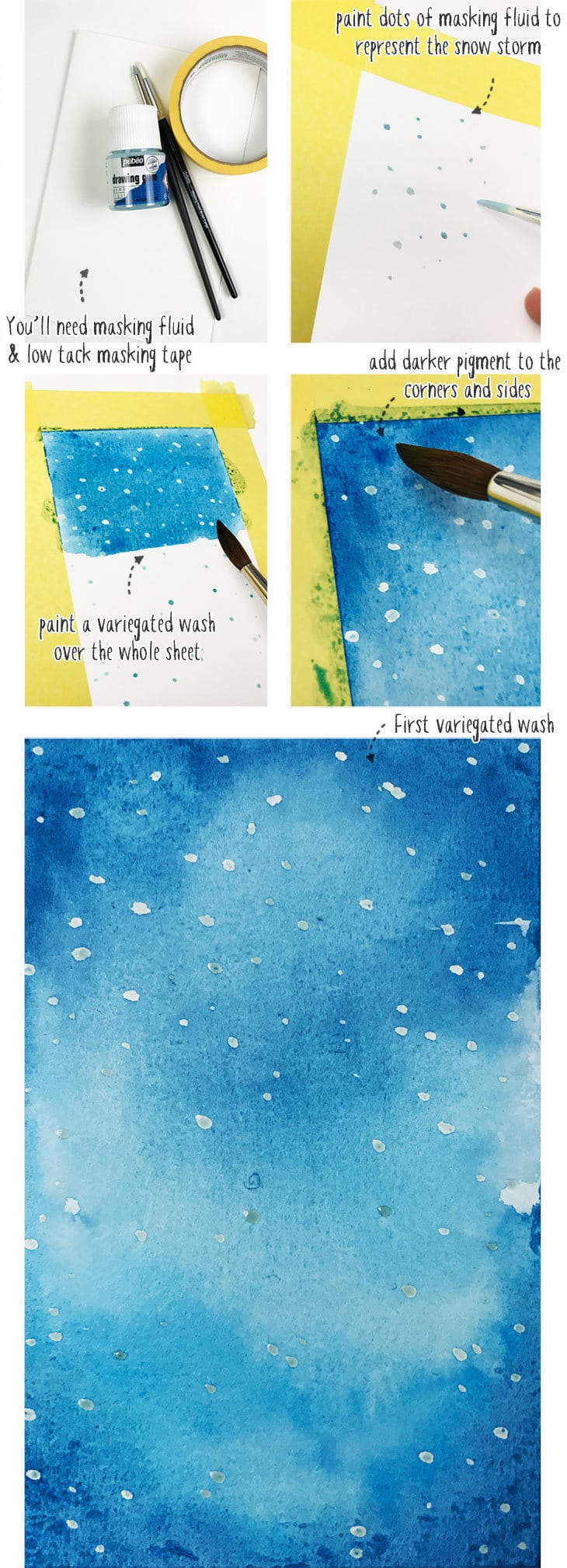 watercolor christmas snow storm step by step part01