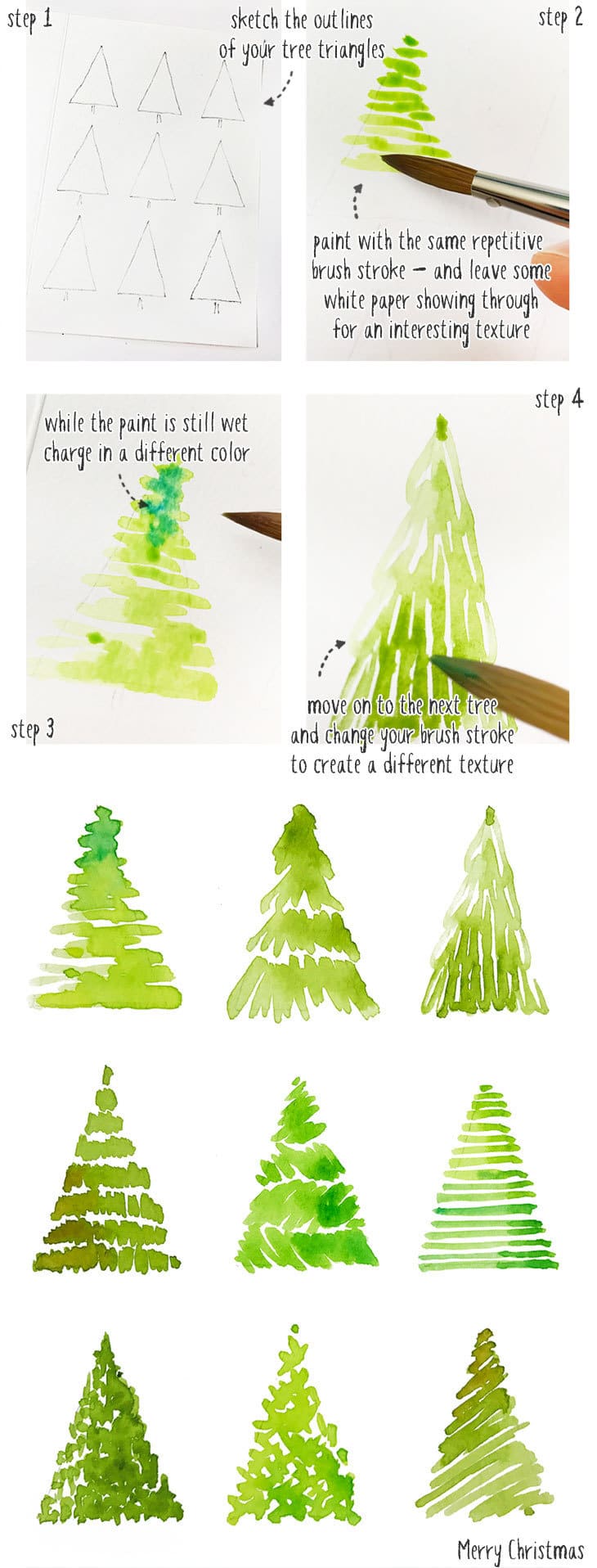 painting a watercolor christmas tree card step by step