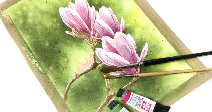 how to paint watercolor magnolia flowers