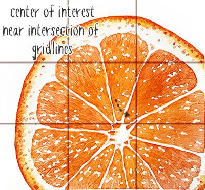 orange-rule-of-thirds rule of thirds composition for watercolor orange