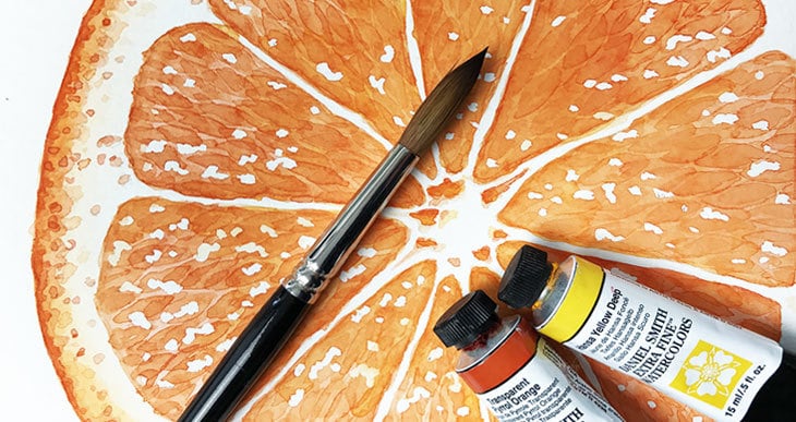 painting watercolor oranges