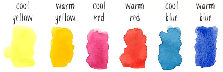 warm and cool primary colored paints