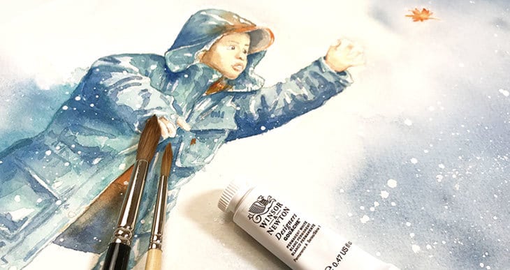 winter watercolor scene