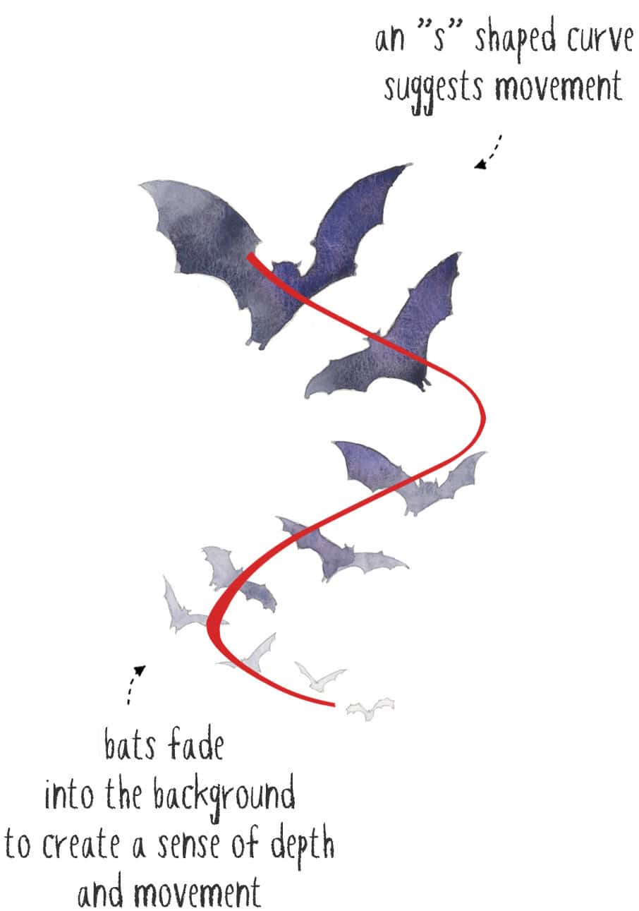 watercolor bats composition