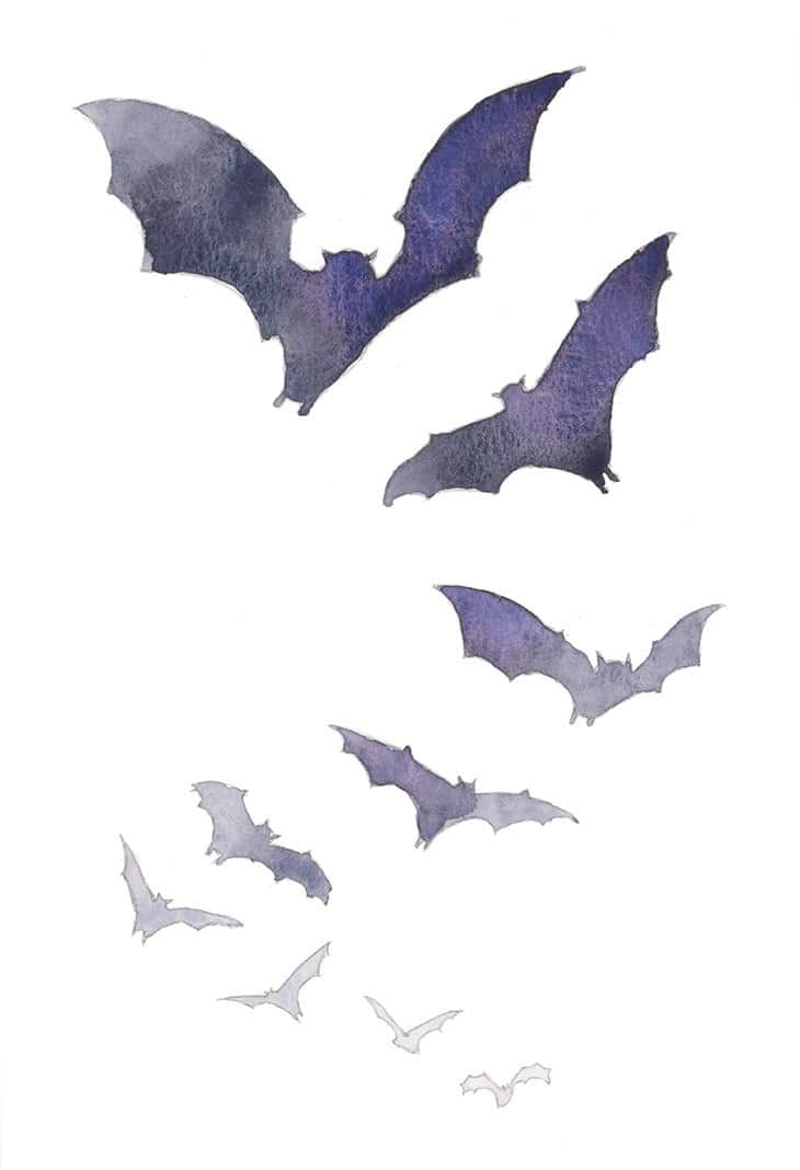 halloween watercolor bats