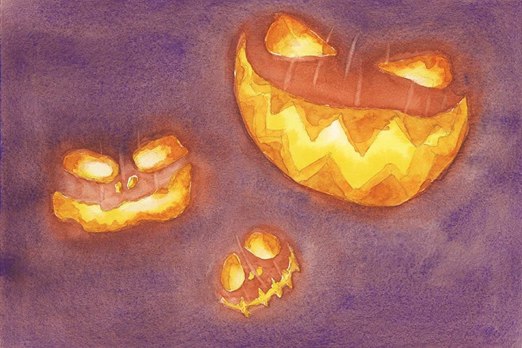 jack o lantern watercolor painting idea