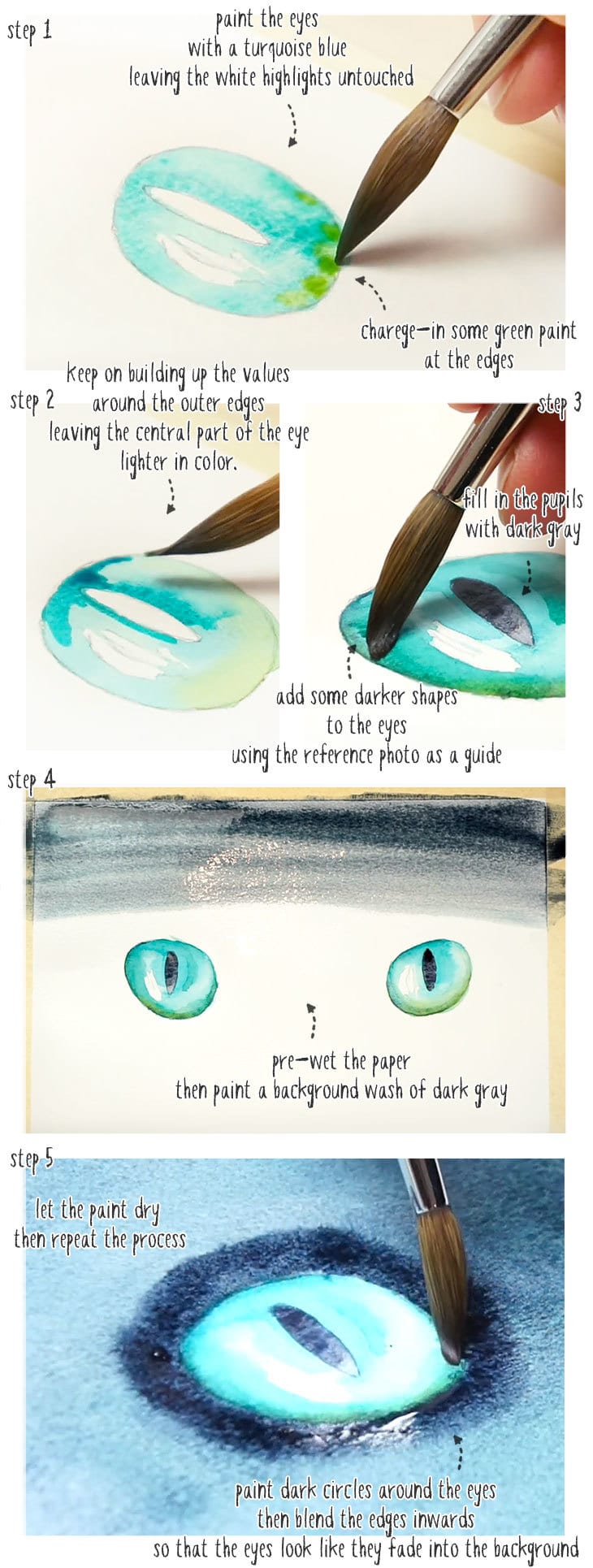 scary watercolor cats eyes step by step