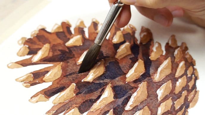 how to paint watercolor pine cones