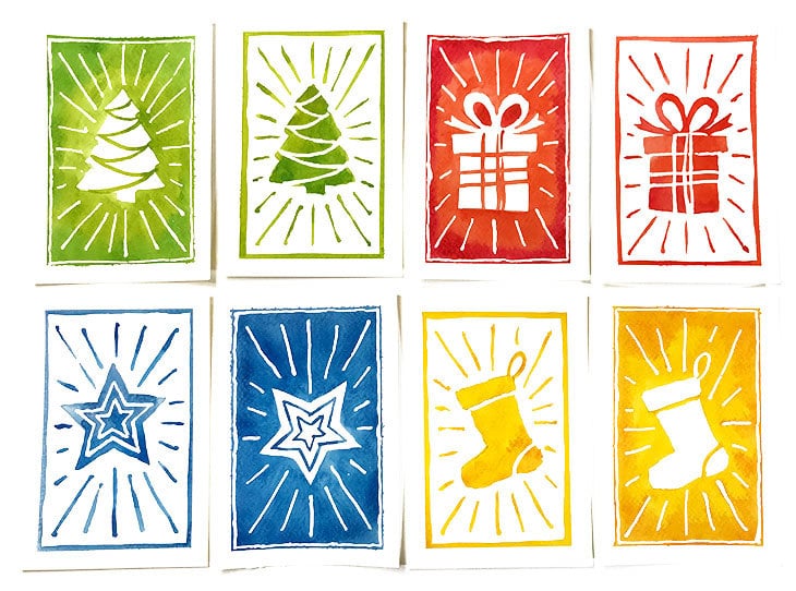 How to Make 5 EASY Peasy Watercolor CHRISTMAS CARDS + Video! 