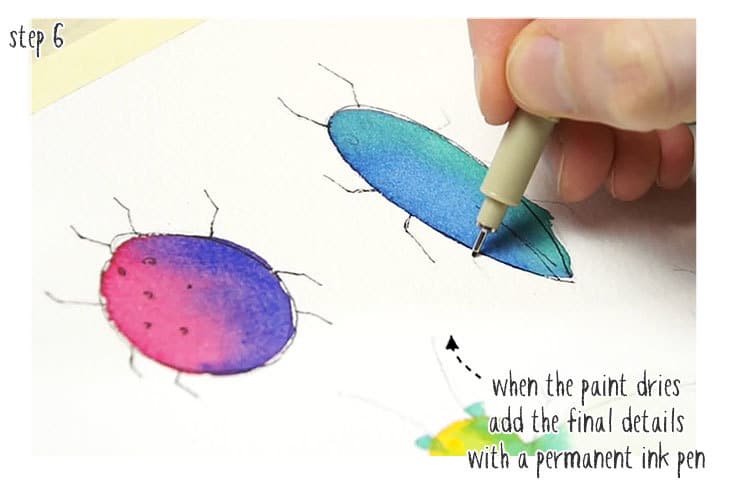 watercolor bugs idea step by step stage 2