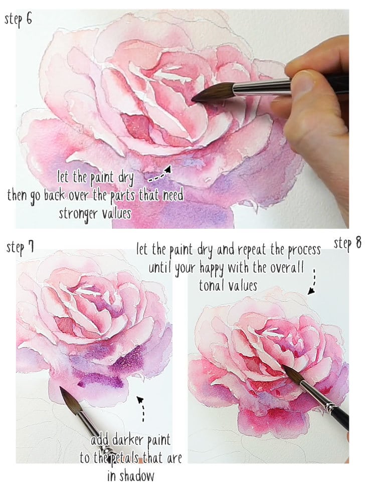 watercolor rose step by step stage 2