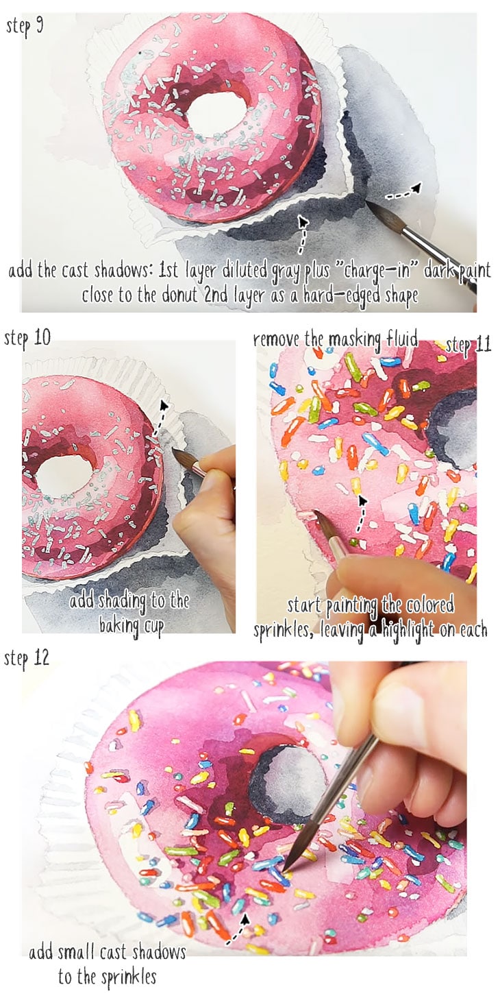 watercolor donut step by step painting stage 03