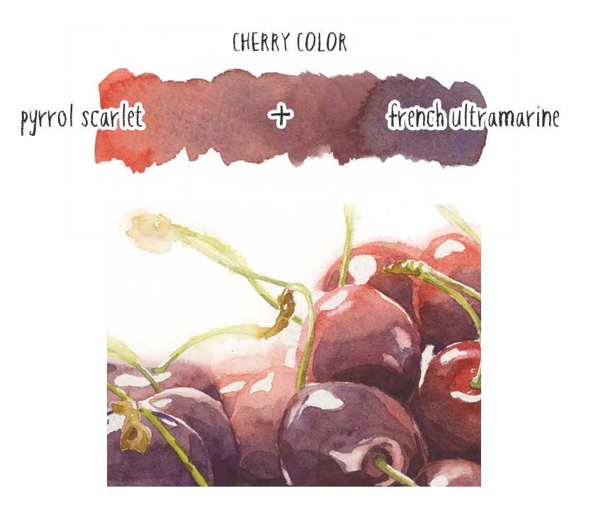 cherry color in watercolor paint mixture