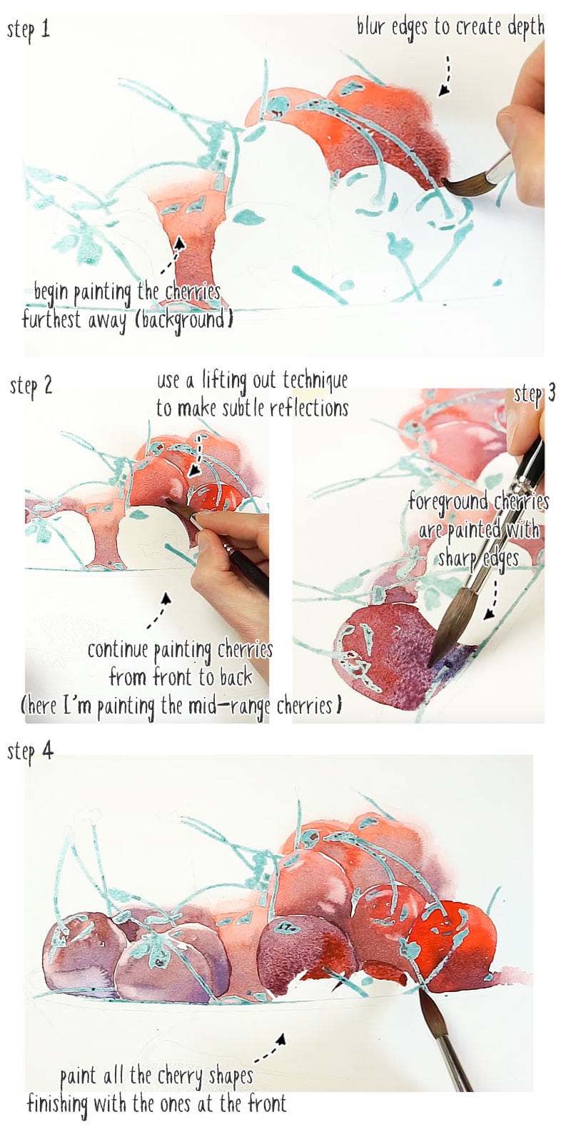 watercolor cherries step by step stage 01