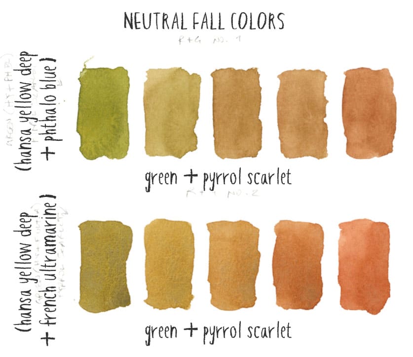 chromatic scale mixing neutral brown from red and green