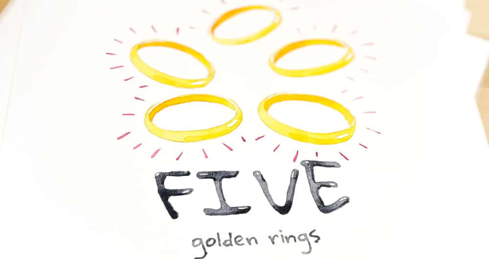 five golden rings in watercolor