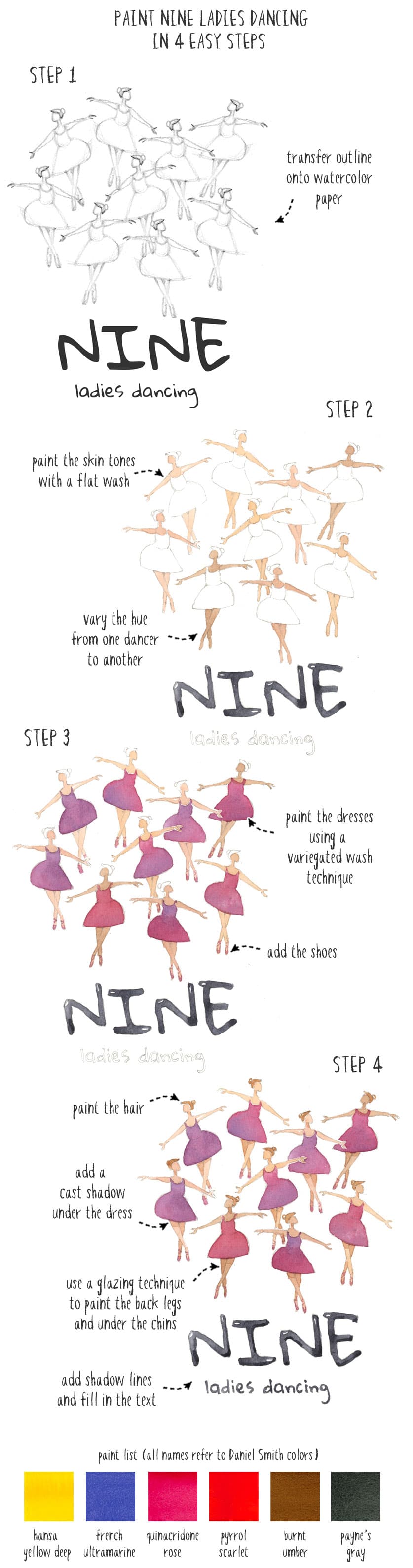 nine ladies dancing 4 step painting process