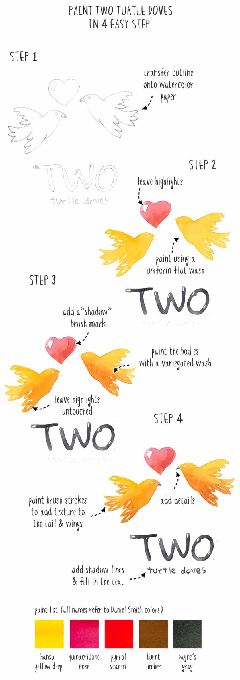 two turtle doves 4 step painting process