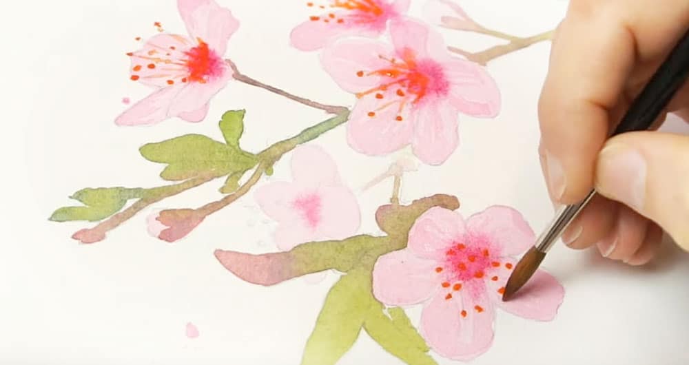 easy watercolor cherry blossom tutorial