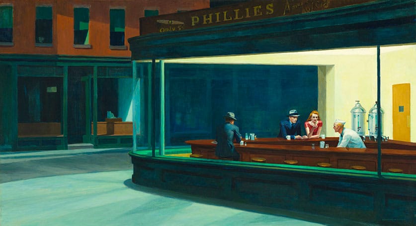 edward hopper nighthawks high contrast painting