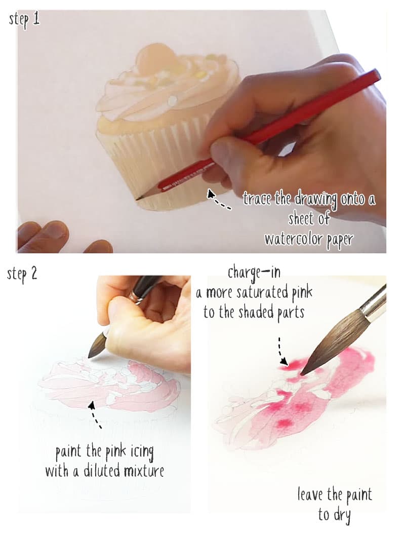 watercolor cupcake step by step - stage 01