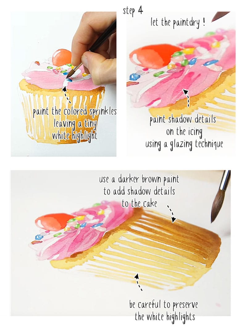 watercolor cupcake step by step - stage 3