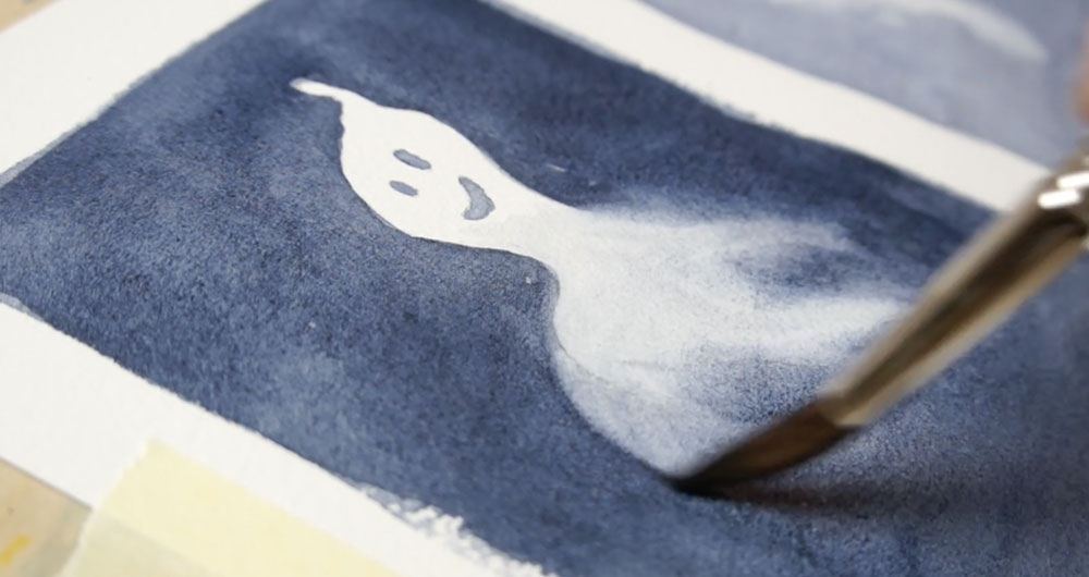 easy watercolor ghosts