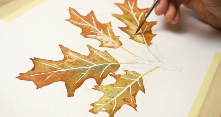 Watercolor Oak Leaves (When to Use Wet-on-Wet or Wet-on-Dry)