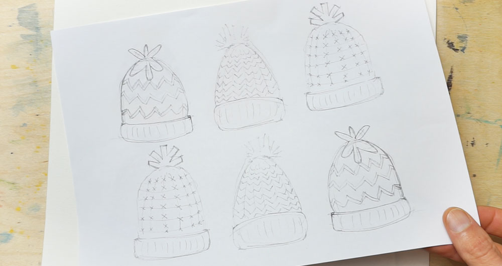 start by sketching the hats
