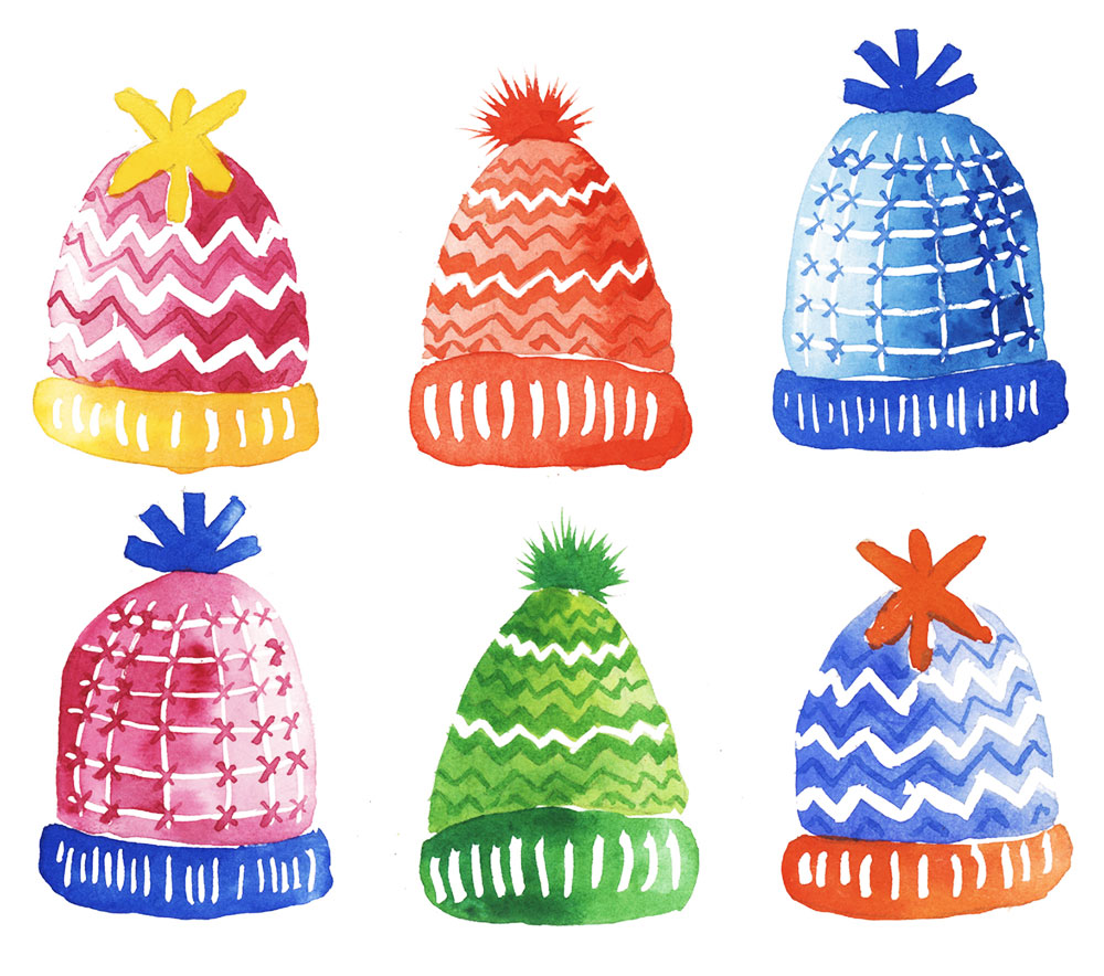 watercolor wooly hats finished painting