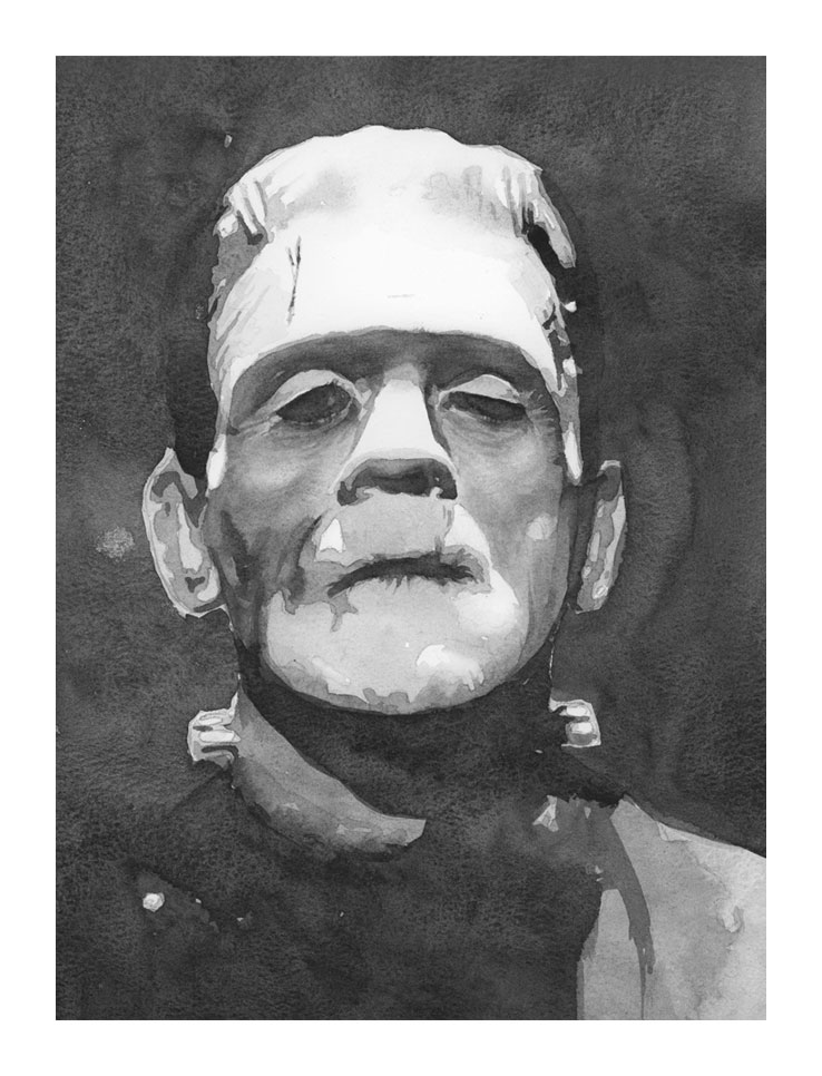 watercolor frankenstein for halloween