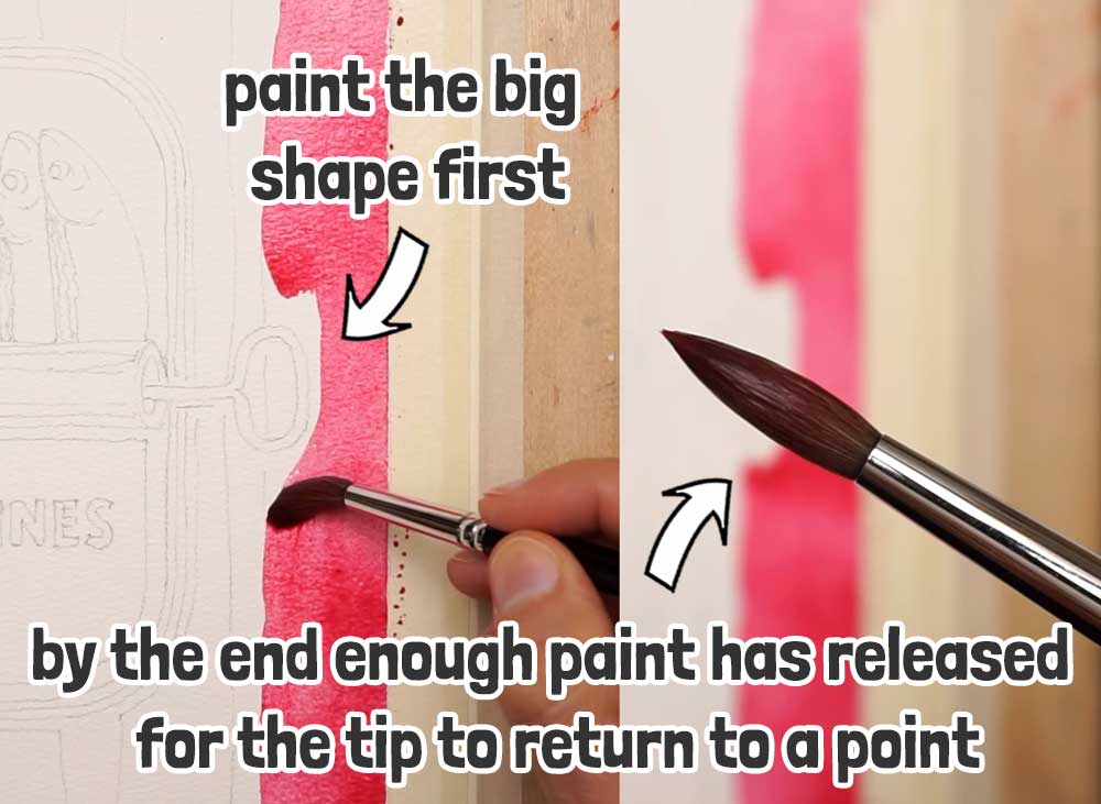 let the brush unload so it forms a pointed tip